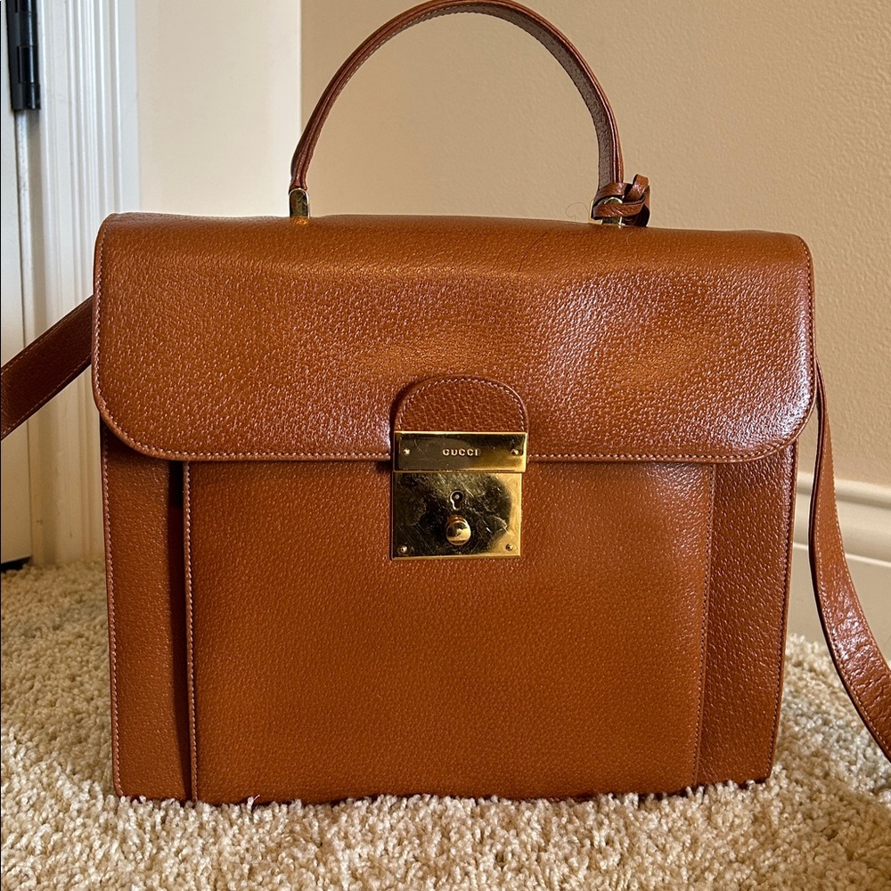 Gucci Lady Lock Brown Grain Leather Two Way Shoulder Hand Bag- Gorgeous!